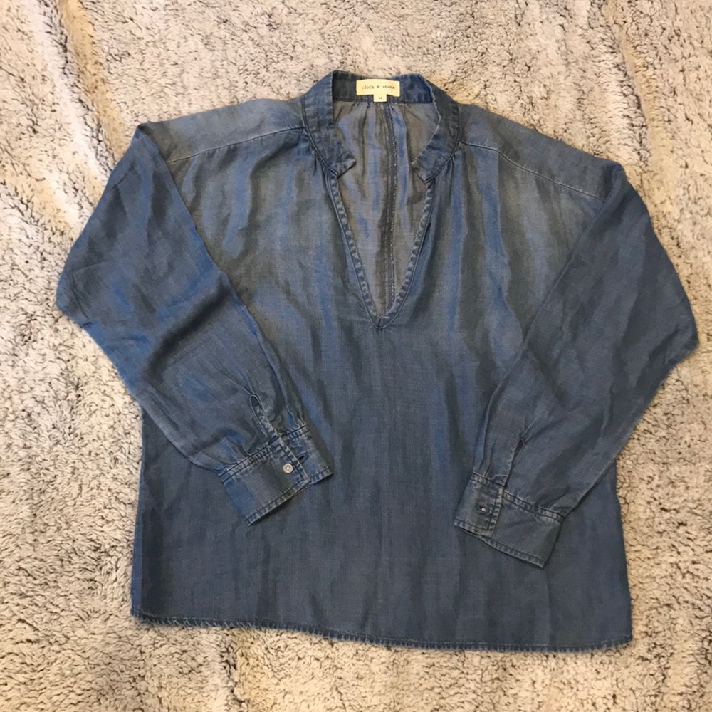 NWT Cloth & Stone Chambray Mock Neck Popover Top